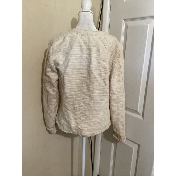Tart Collections Beige Cotton Linen Blend Full Zip Blazer L - Picture 4 of 7